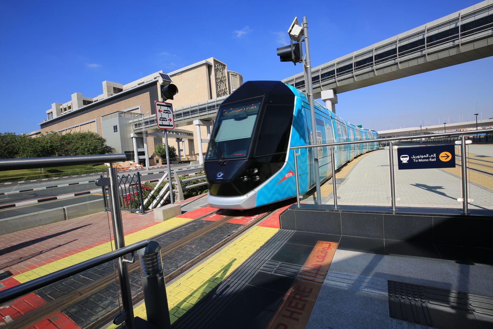 Dubai Tram at a station in the Marina district