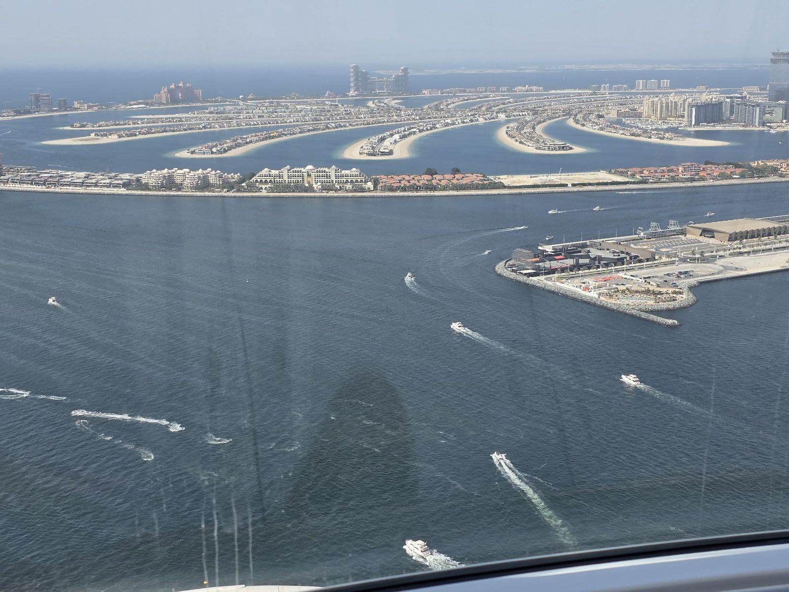 The Palm Jumeirah's frond shape seen from an Ain Dubai cabin